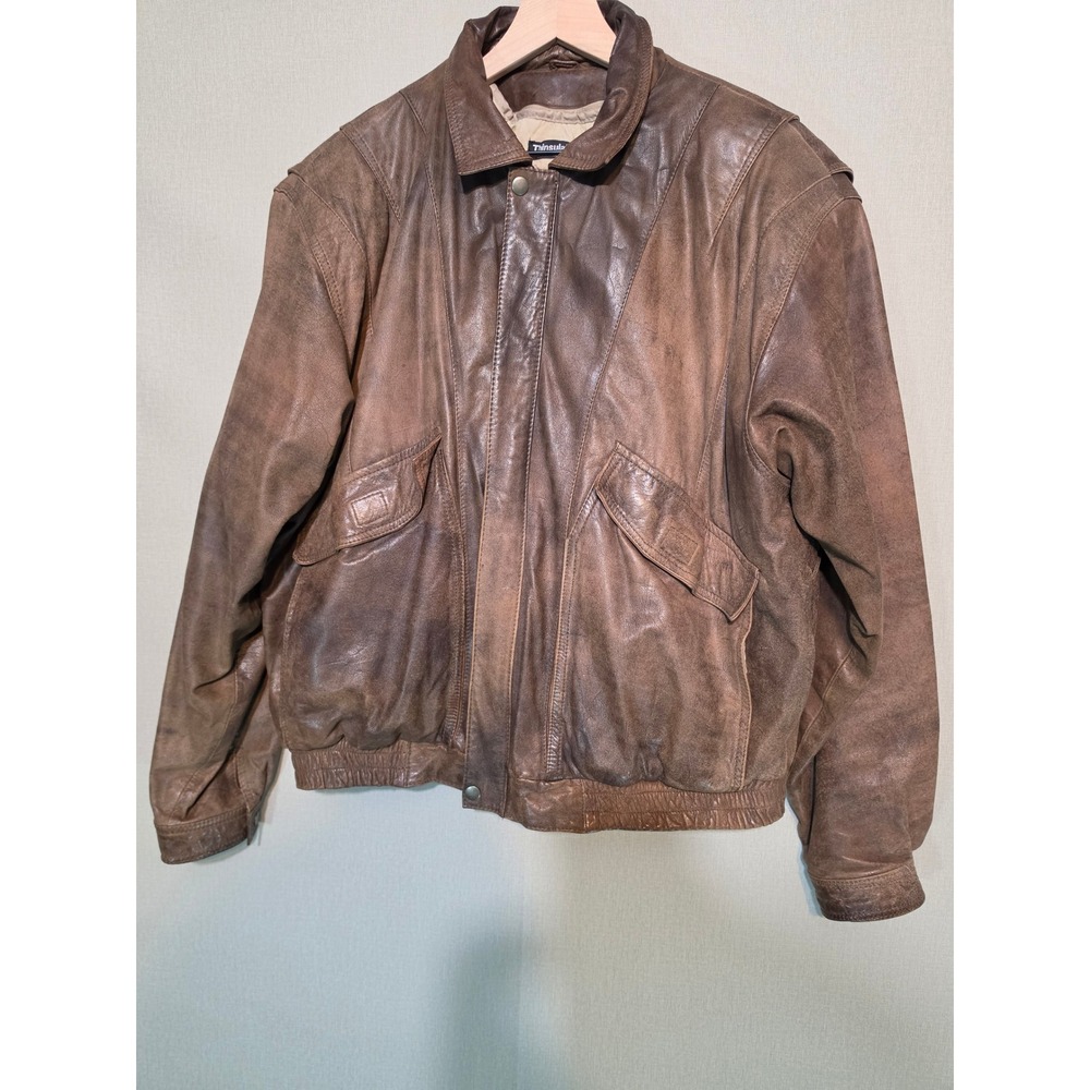 Vintage Adventure Bound Leather Bomber Jacket Brown Thinsulate XL Long Mens